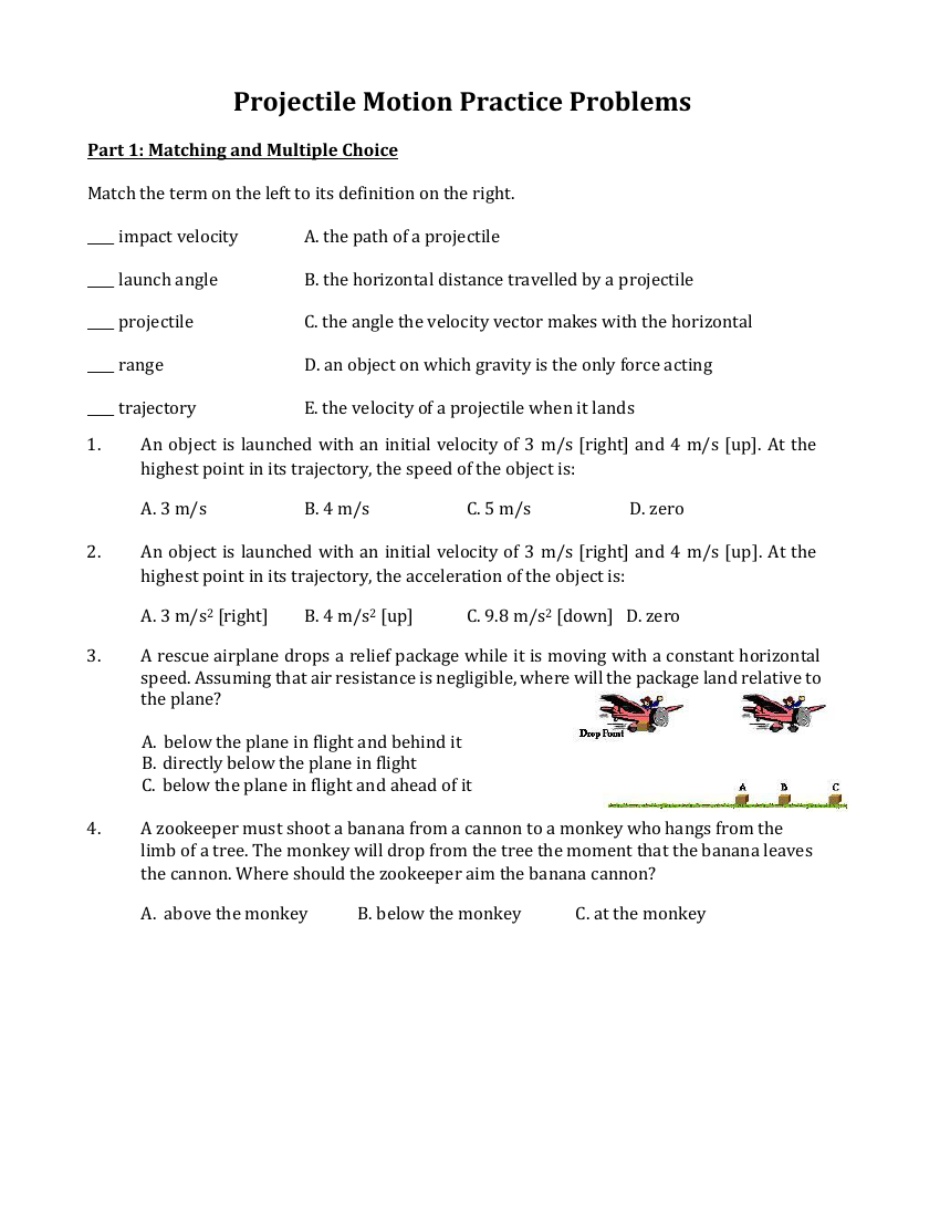 Projectile Motion Problem Worksheet PDF Worksheets Library