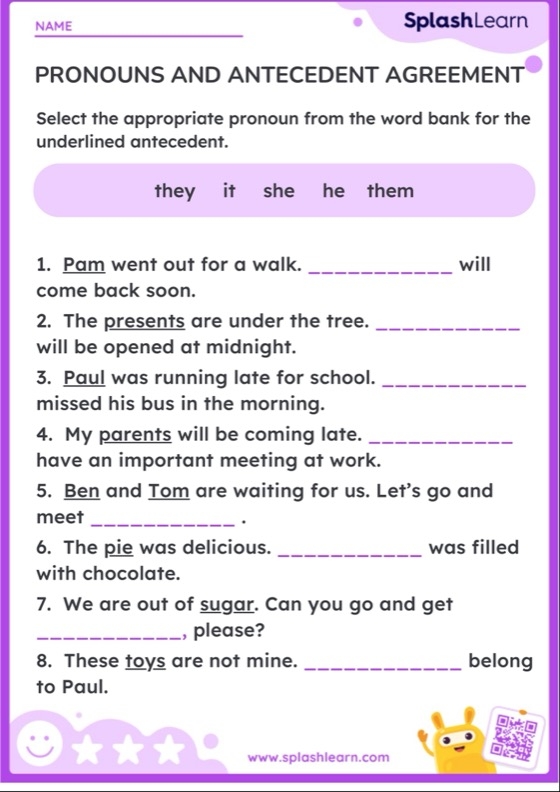 pronoun and antecedent agreement worksheet