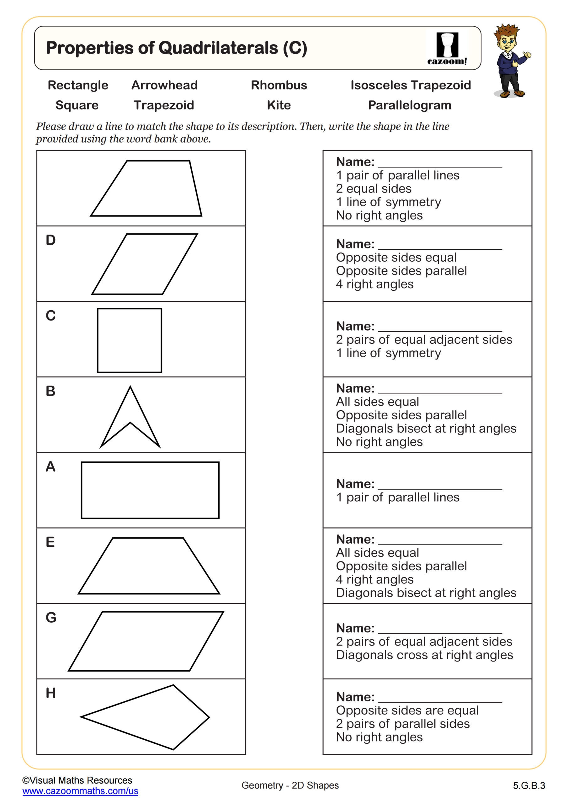 properties of quadrilaterals worksheet