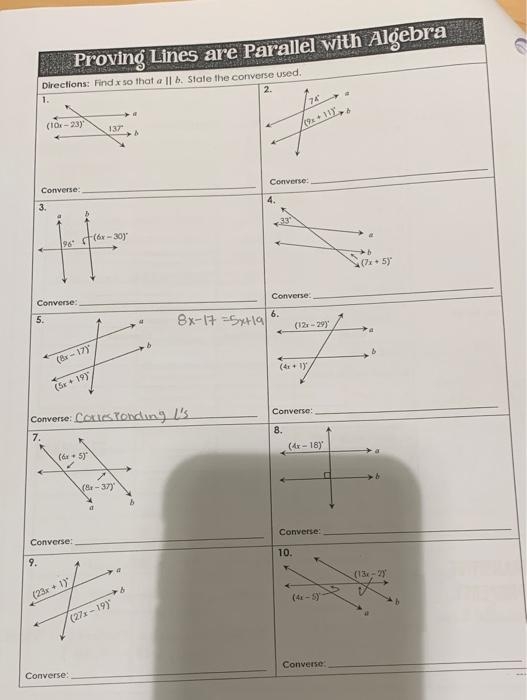 Proving Lines Parallel Homework Worksheet For 9th 12th Grade 