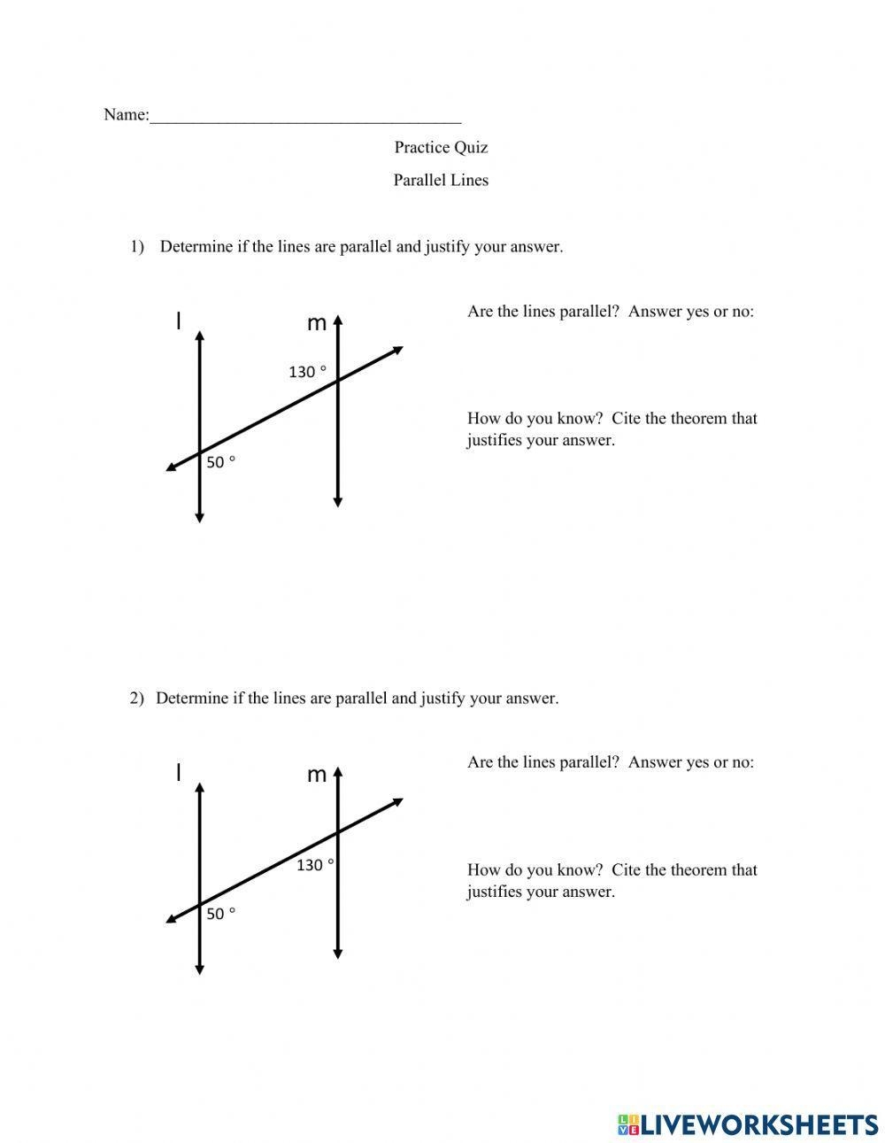 Proving Lines Parallel Homework Worksheet For 9th 12th Grade 