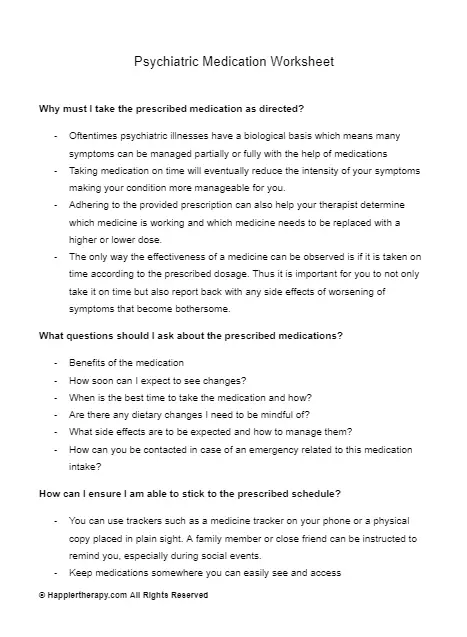 Psychiatric Medication Worksheet HappierTHERAPY Worksheets Library