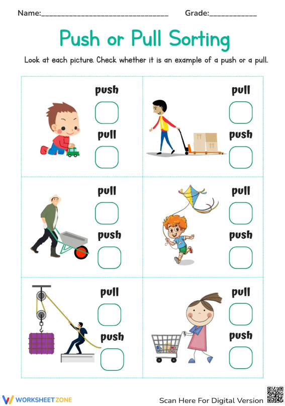 Push Or Pull Sorting Worksheets Worksheets 1st Grade Worksheets 