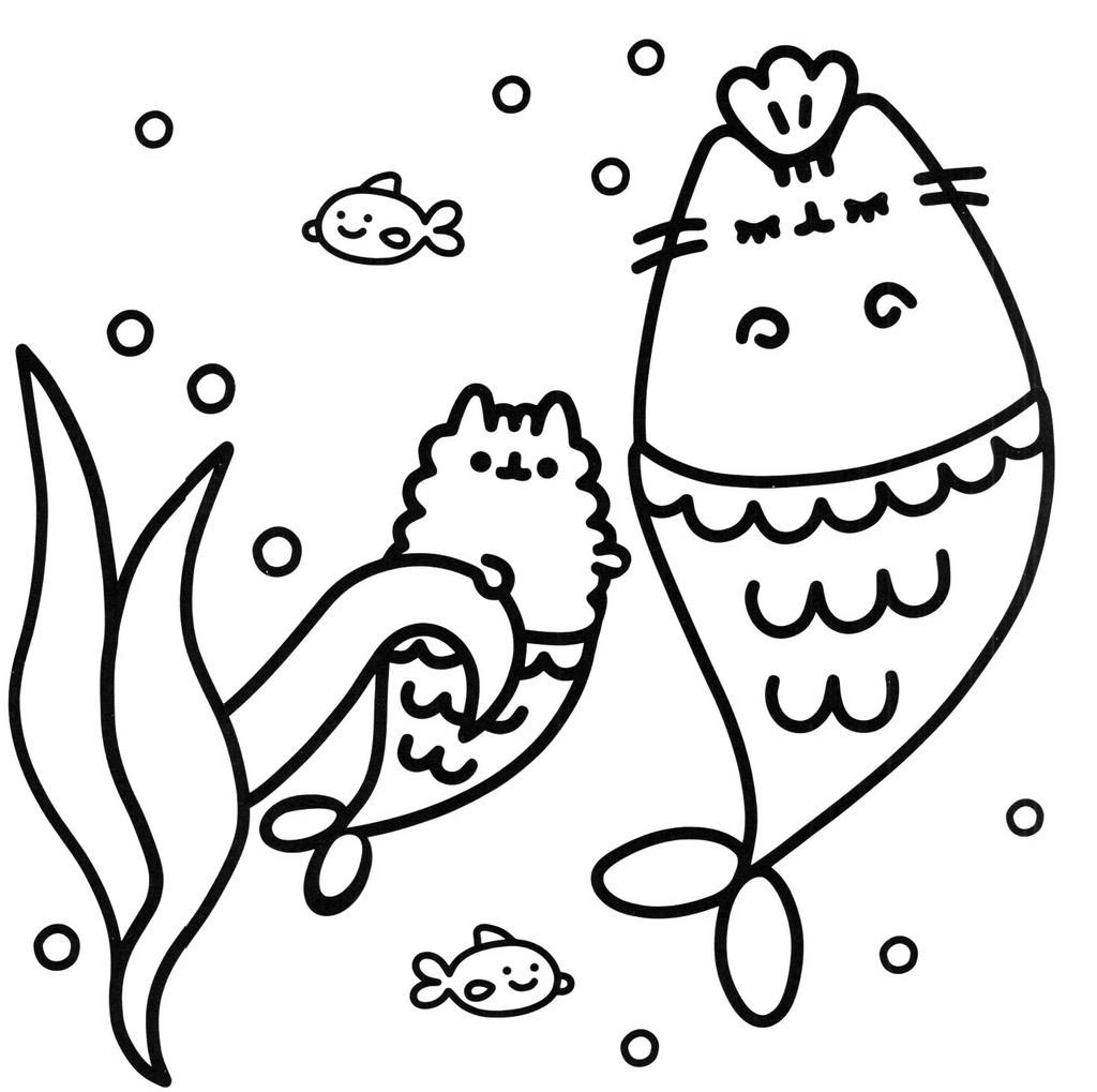 Pusheen Cat Coloring Pages Two Mermaids Coloring Sheets Free 