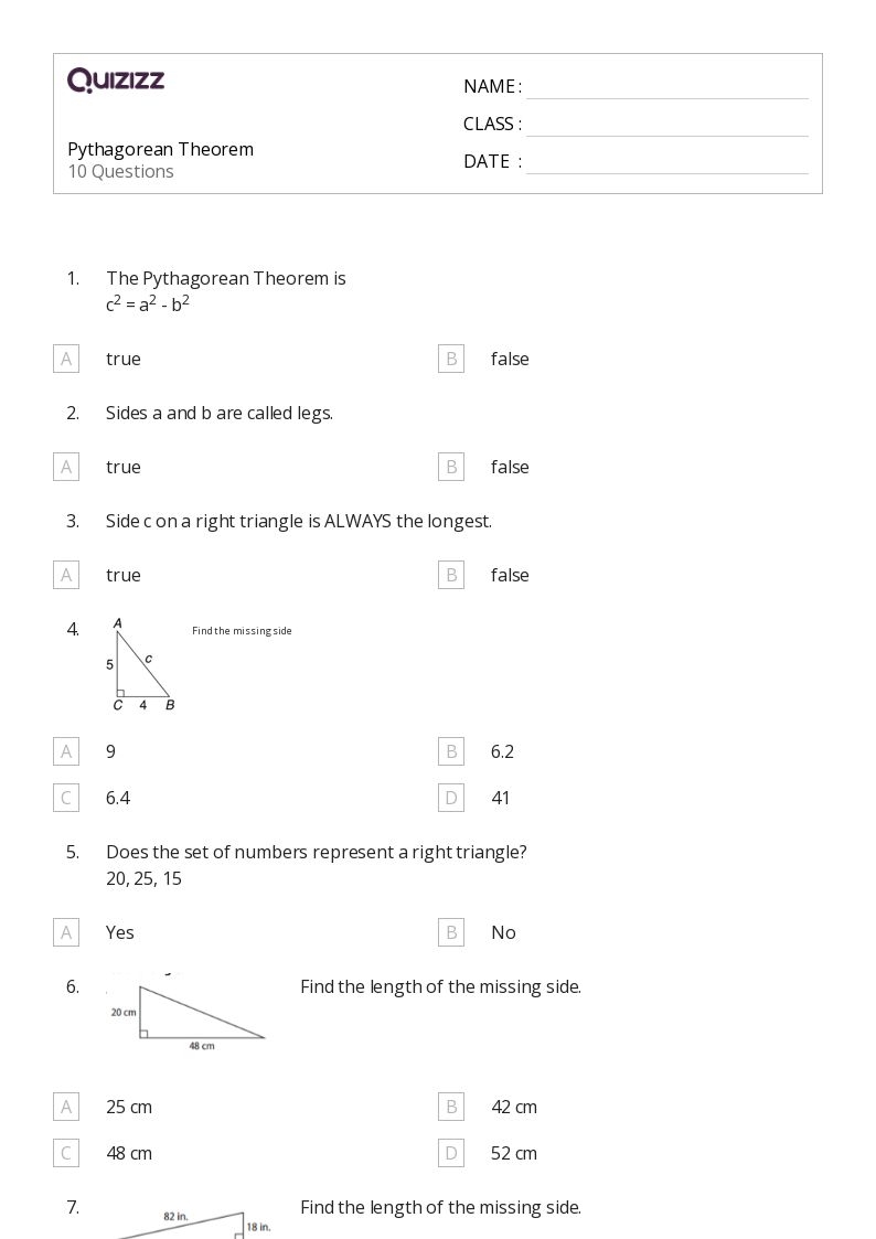 pythagorean triples worksheet