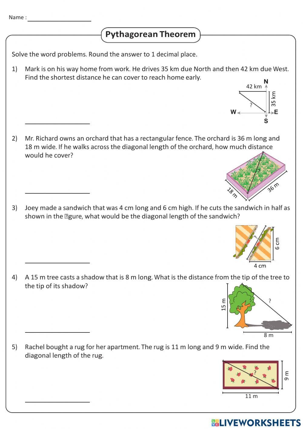 Pythagoras Theorem Words Problems Online Exercise For Live 