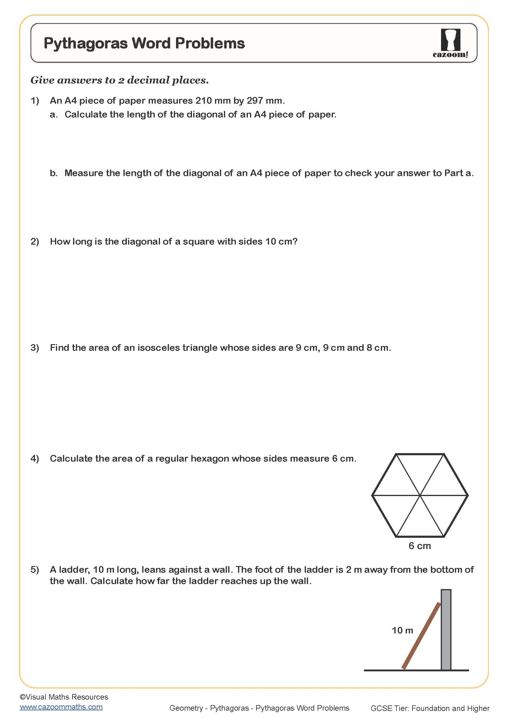 pythagorean word problems worksheet with answers pdf