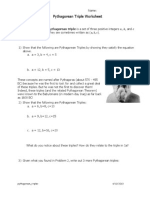 Pythagorean Triples Worksheet Download Free PDF Mathematical 