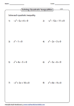 Quadratic Inequalities Worksheets Worksheets Library