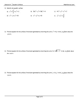 Quadric Surfaces Worksheet By Math Fortress TPT