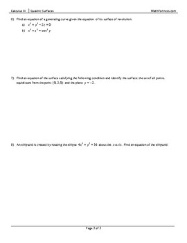 Quadric Surfaces Worksheet By Math Fortress TPT