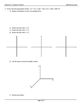 Quadric Surfaces Worksheet By Math Fortress TPT