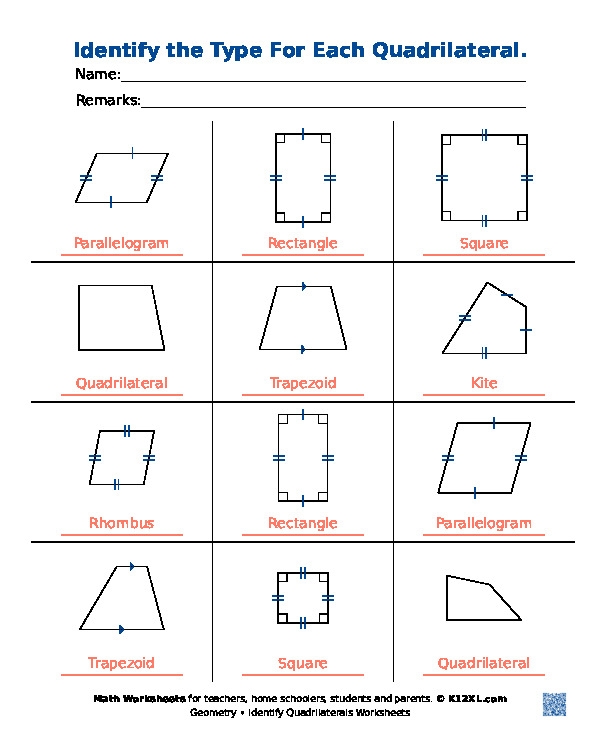 Quadrilaterals Polygons Worksheets Library