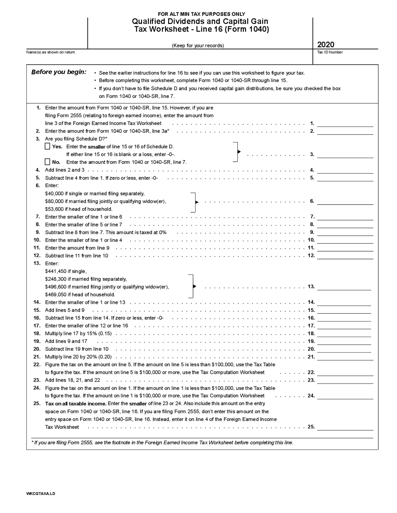 qualified dividends capital gain tax worksheet