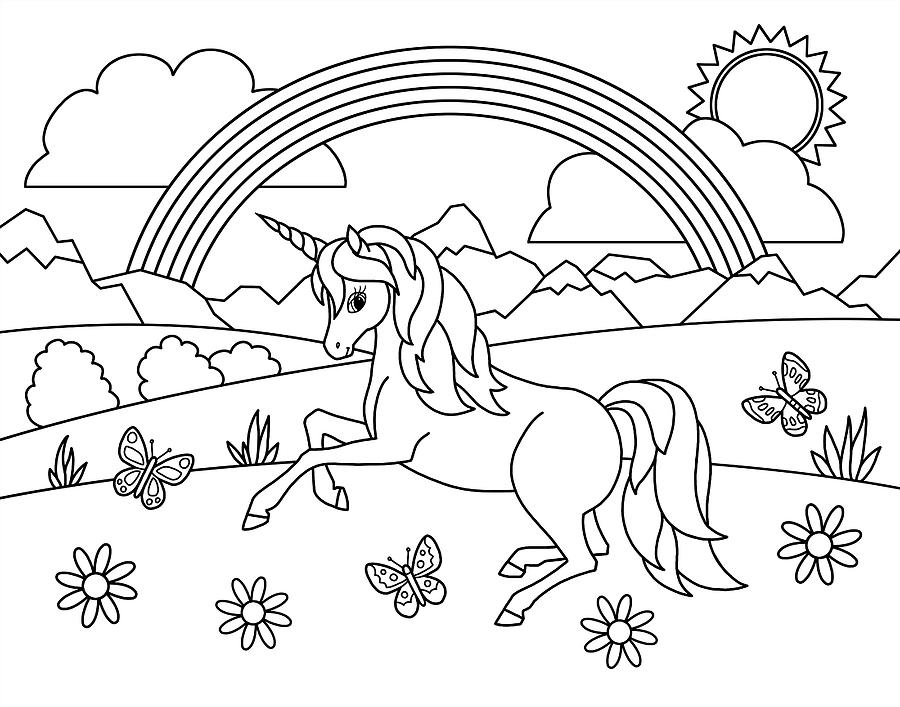 Unicorn Rainbow Coloring Page