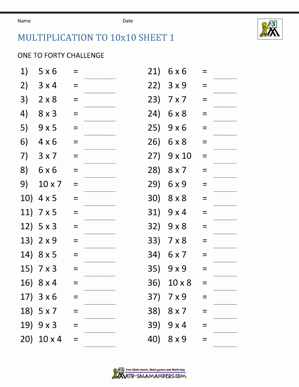 Random Multiplication Table Worksheet Free Printable