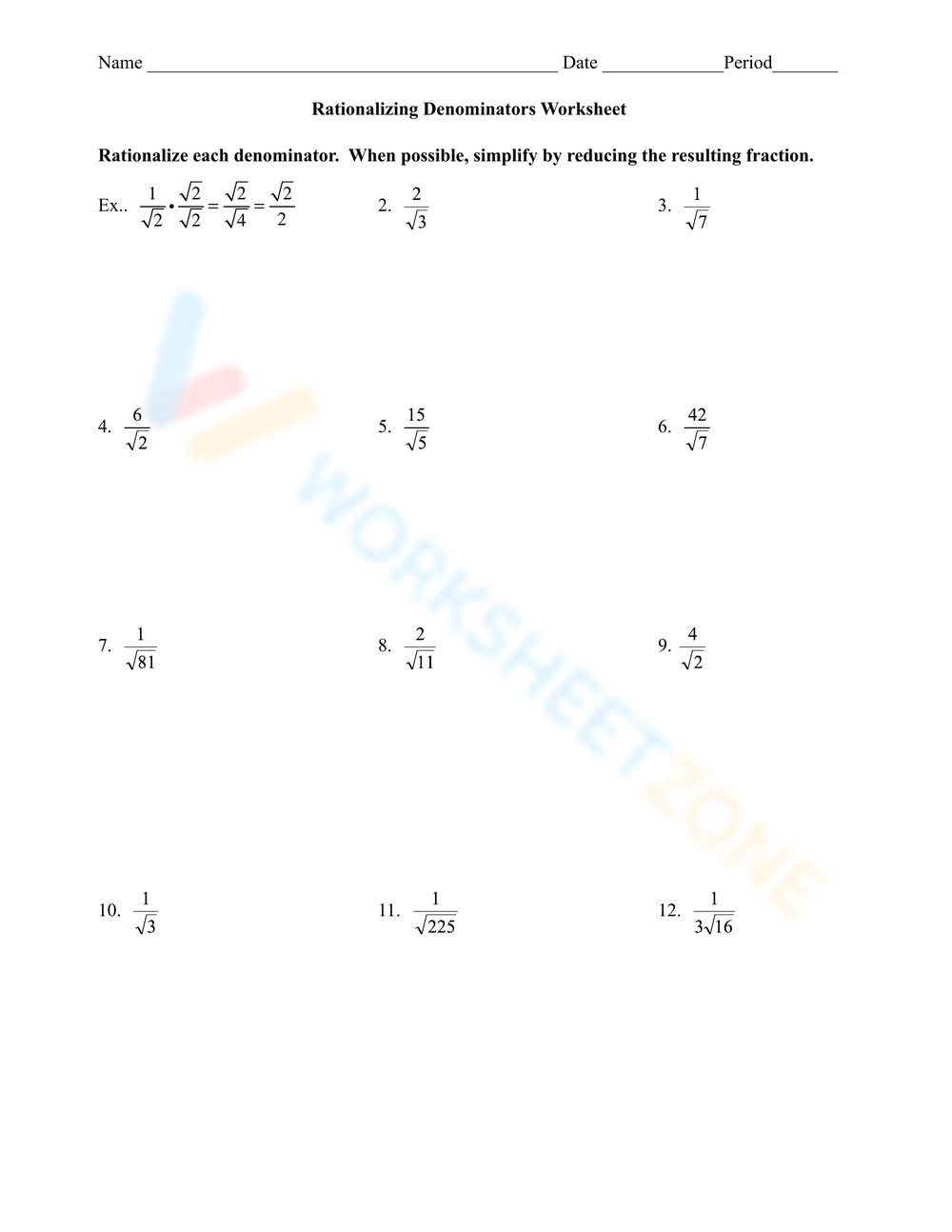 Rationalise The Denominator GCSE Steps Examples Worksheet 