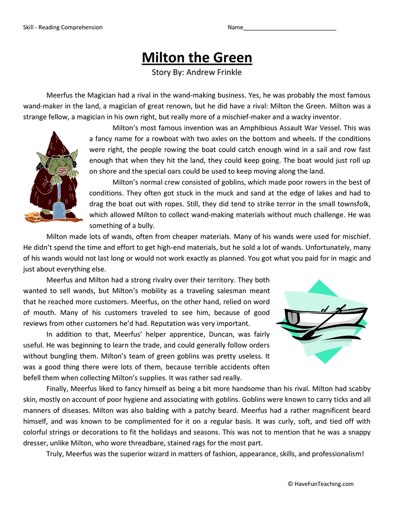 Reading Comprehension Worksheets Have Fun Teaching