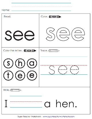 Reading With Sight Word See Worksheets Library