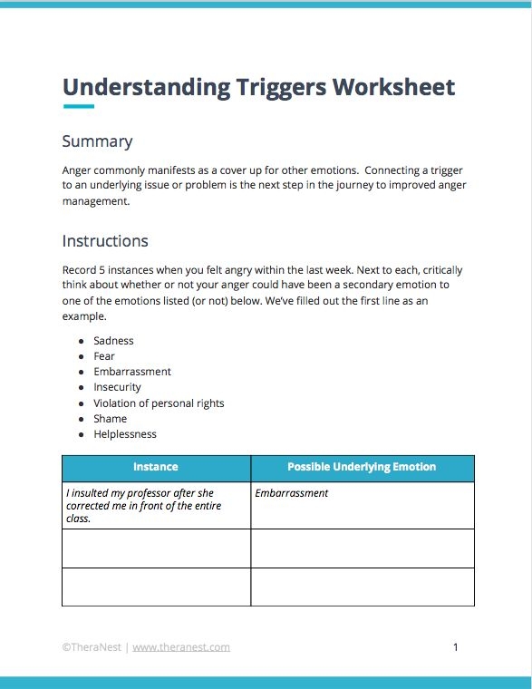 recognizing triggers worksheet