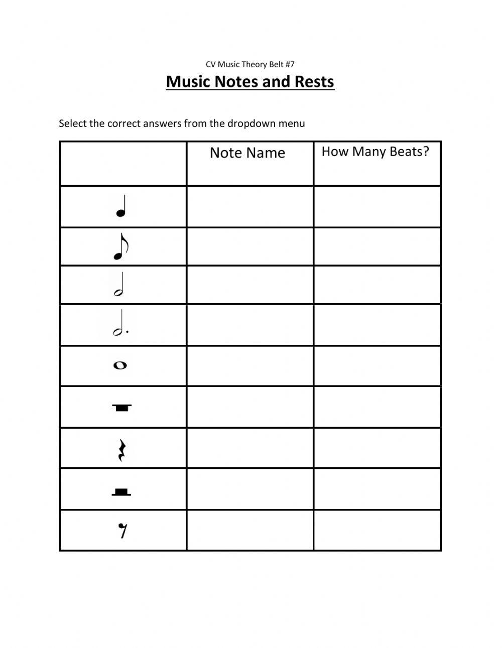 Recorder 7 Notes Rests Symbols Worksheet Live Worksheets 