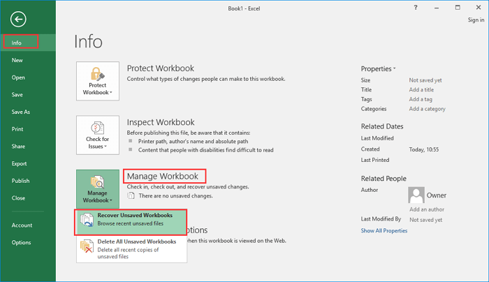Recover Unsaved Excel File 1