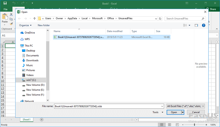 Recover Unsaved Excel File 2