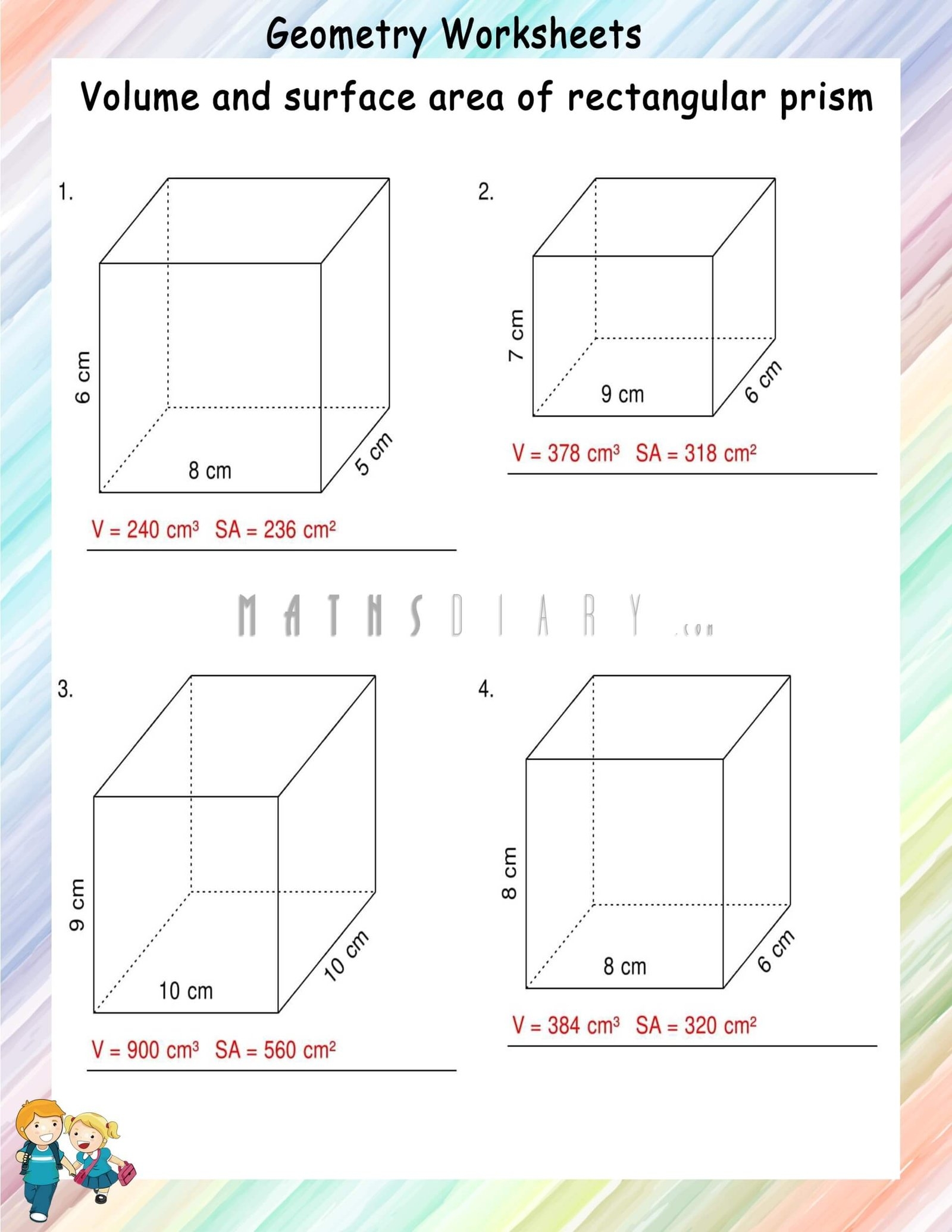 Rectangular Prism Surface Area Worksheet Free Worksheets Printable