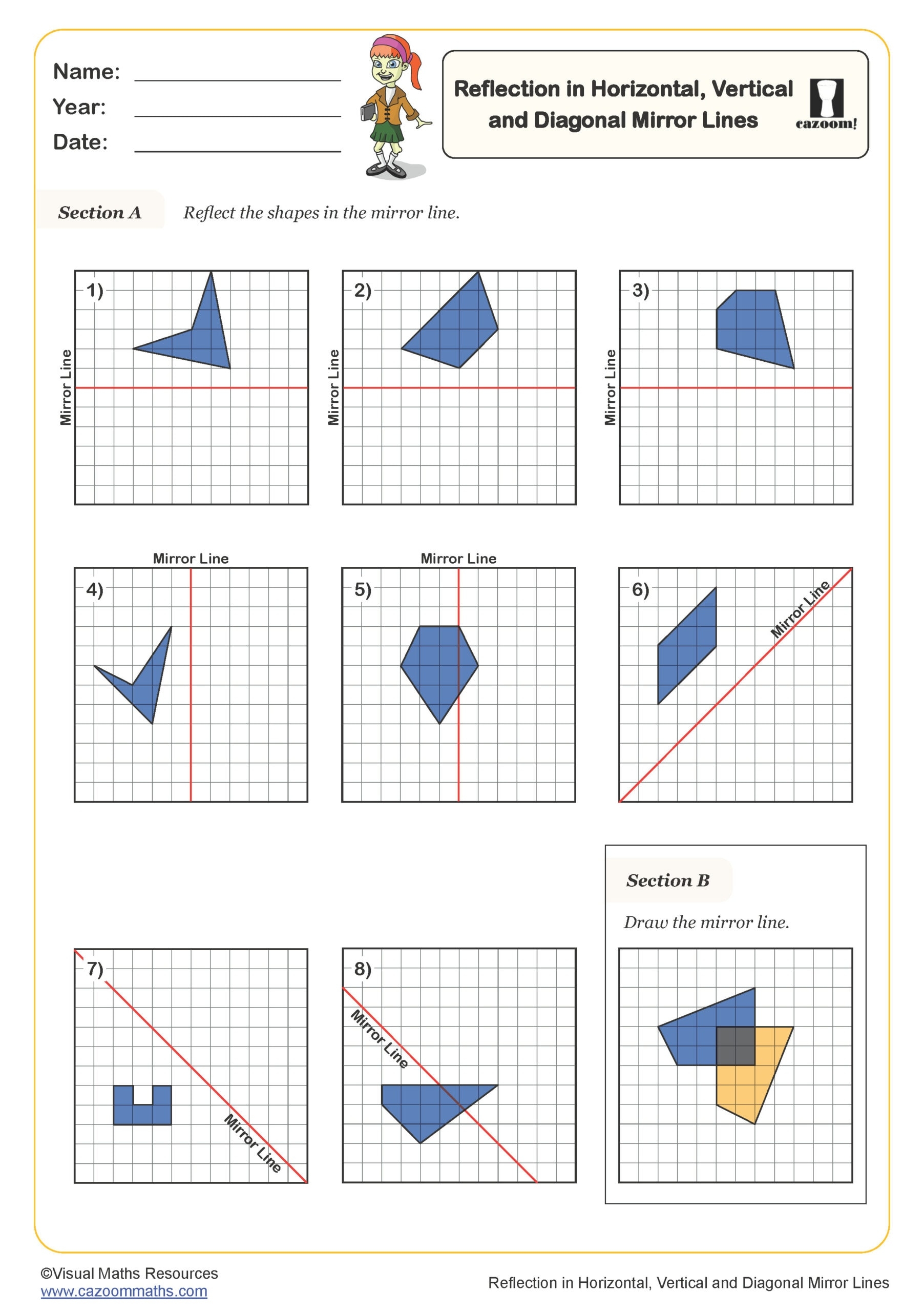 Reflection In Horizontal Vertical And Diagonal Mirror Lines