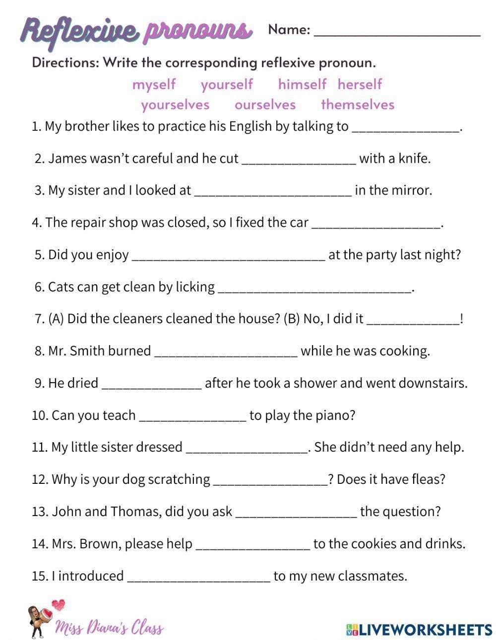 Reflexive Pronoun Online Exercise Live Worksheets Worksheets Library