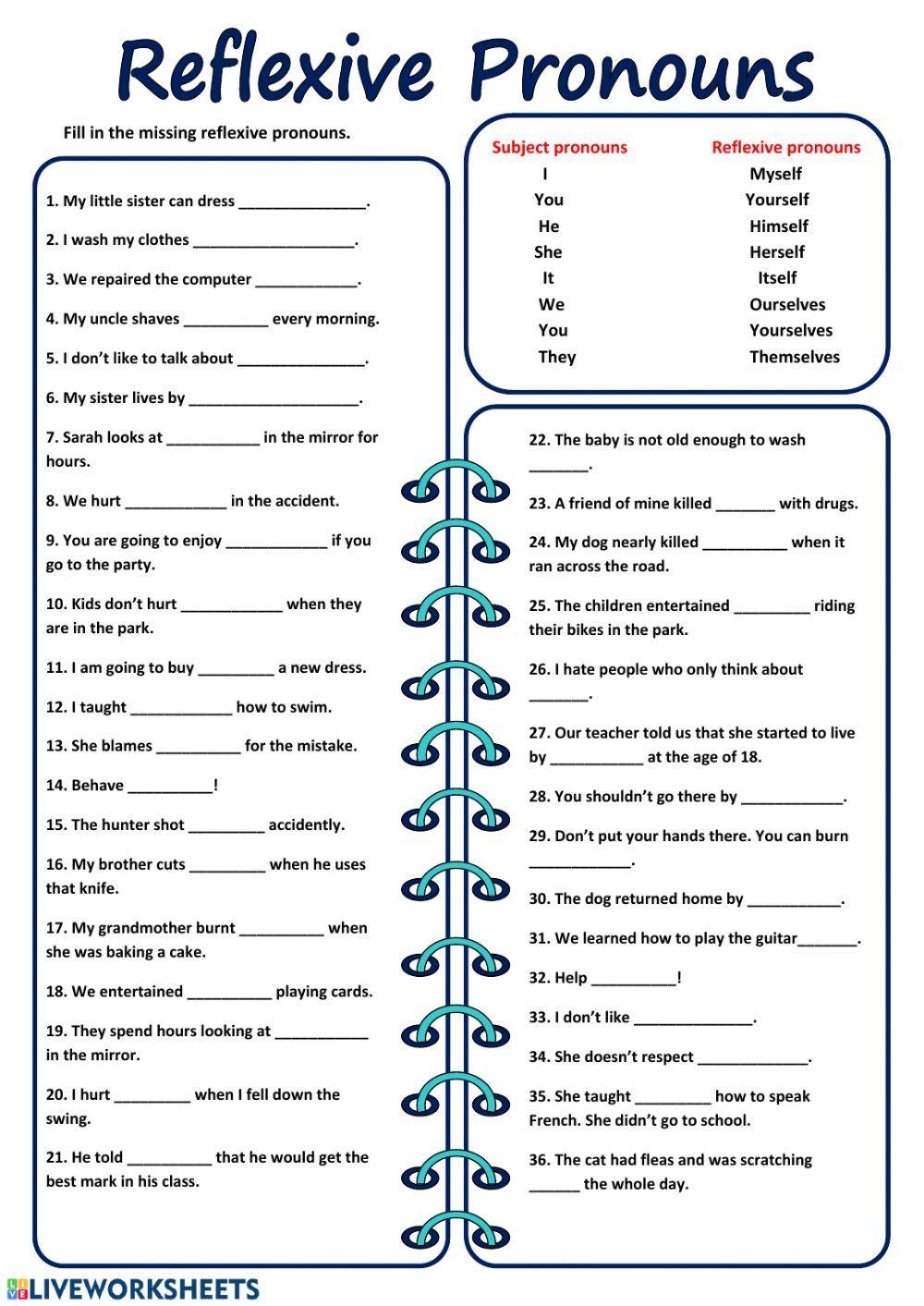 reflexive pronouns worksheet