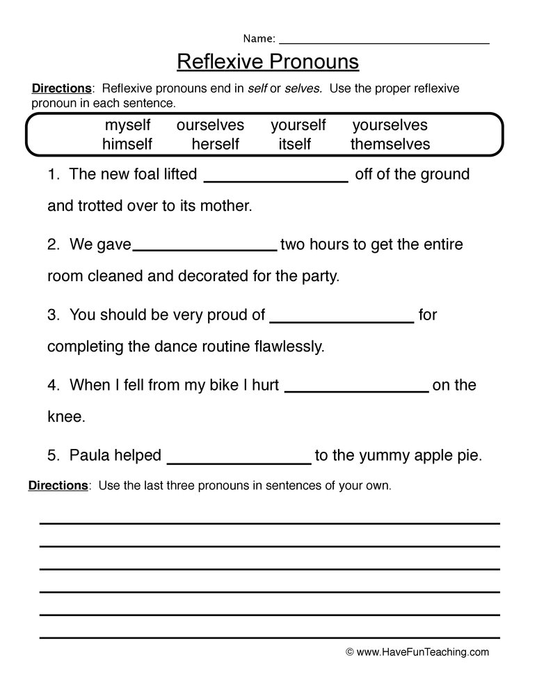 Reflexive Pronouns Worksheet By Teach Simple