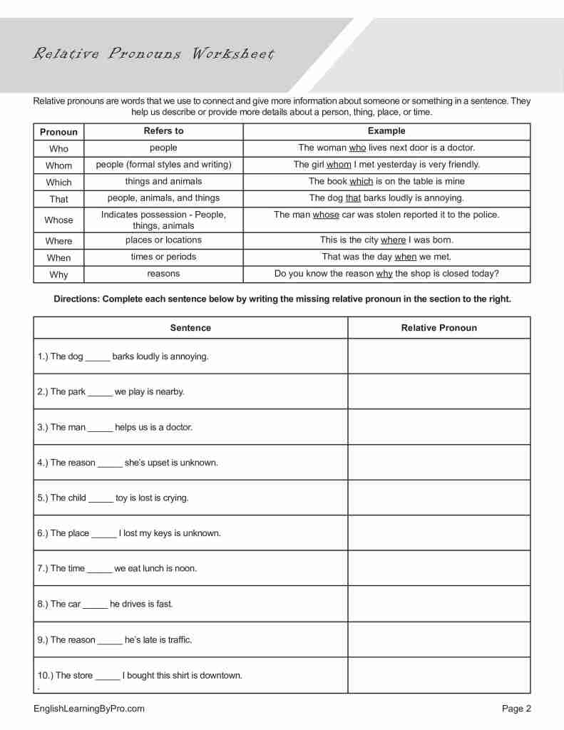 Relative Pronouns Worksheet Editable Fillable Printable PDF 