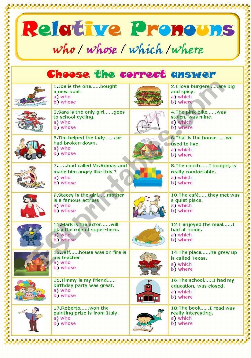 relative pronouns worksheet