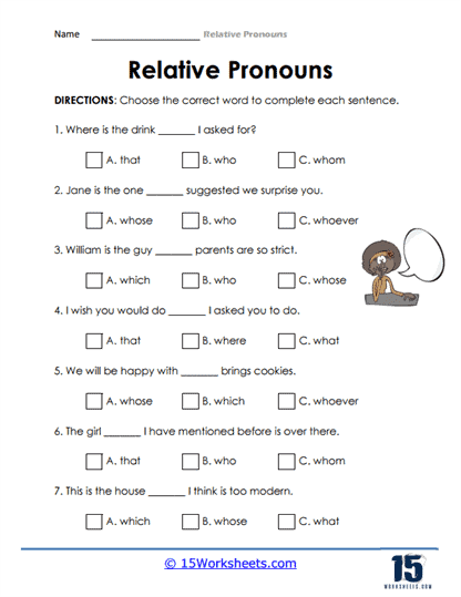 Relative Pronouns Worksheets 15 Worksheets