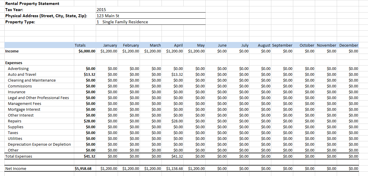 rental income expense worksheet
