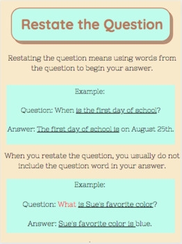 Restate The Question Poster Pack Worksheet By Functional Foundations