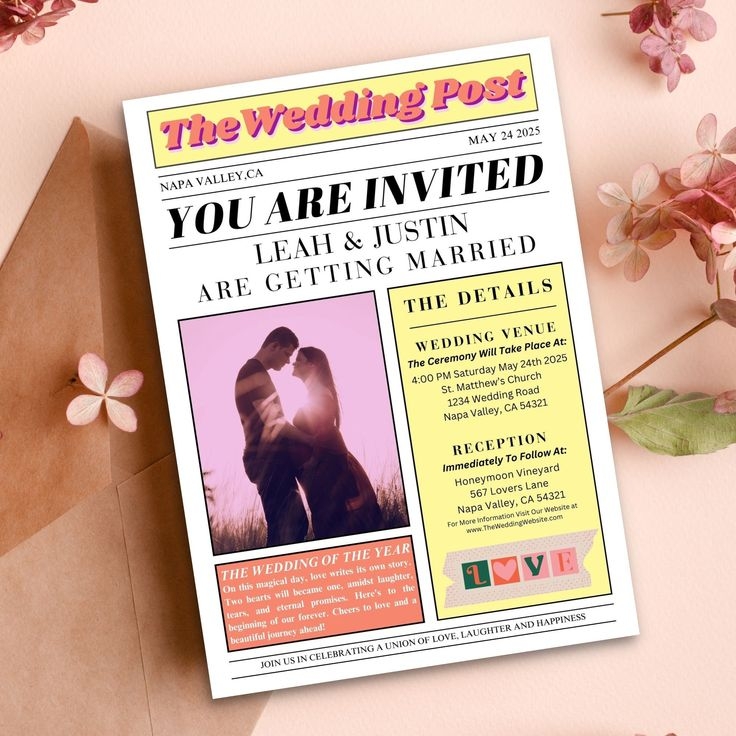newspaper wedding invitation template free