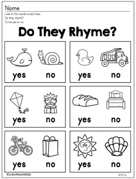 Rhyme Time Rhyming Worksheets For Kindergarten By KinderFest TPT