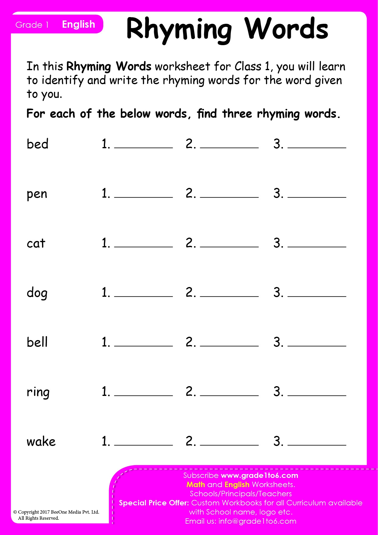 Rhyming Word Worksheet