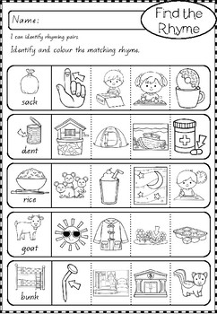 Rhyming Worksheets Kindergarten Kindergarten