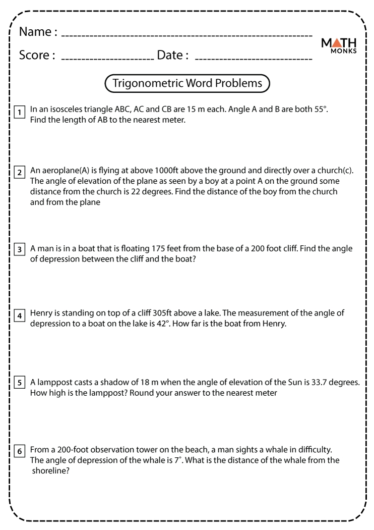 Right Triangle Trigonometry Worksheets Math Monks