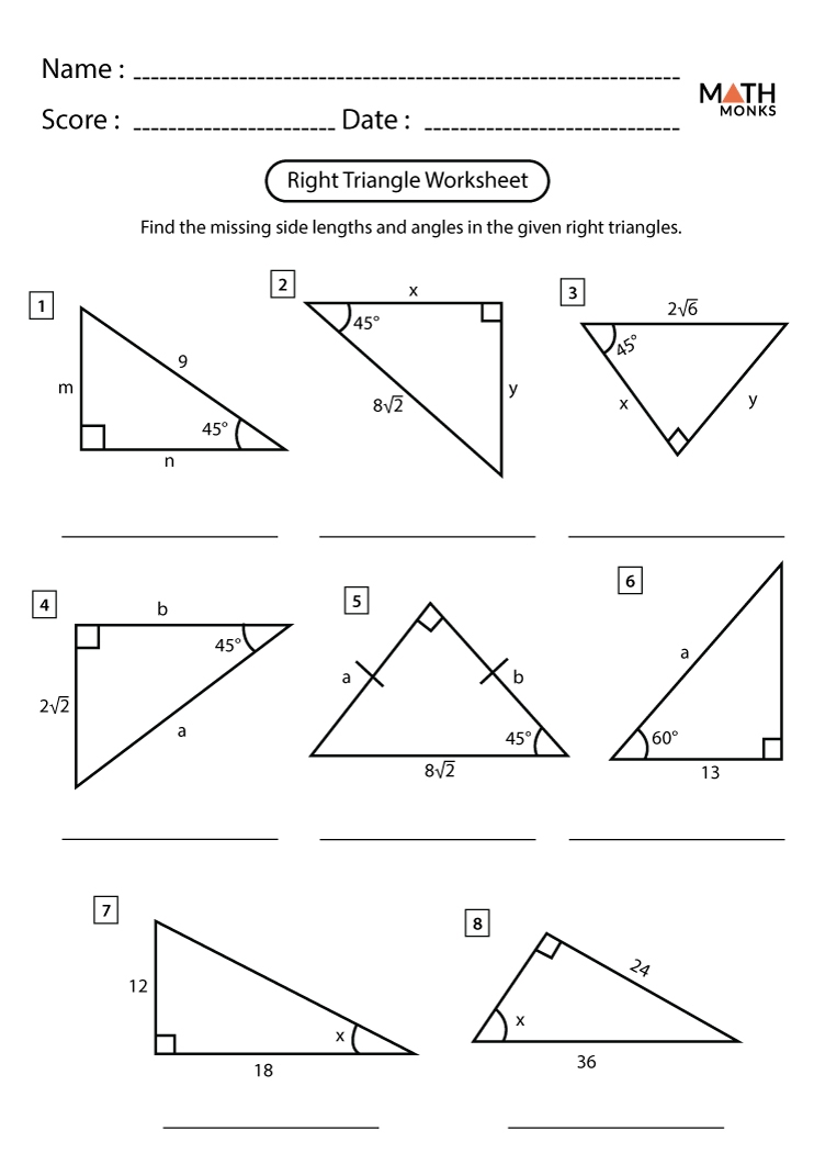 Right Triangle Trigonometry Worksheets Math Monks TraingleWorksheets