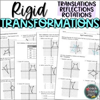 Rigid Transformations Translations Reflections Rotations Worksheets 