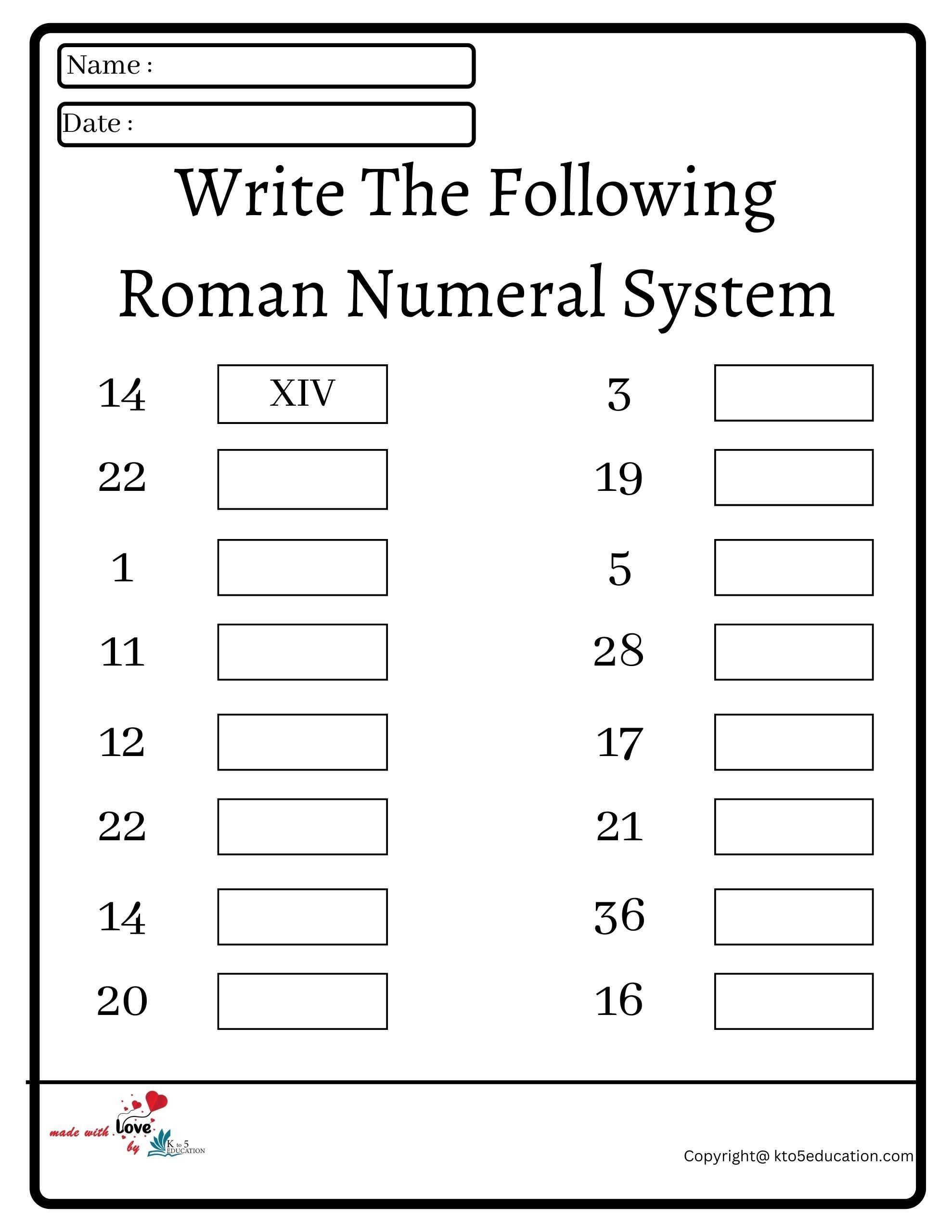 Roman Numeral System Worksheet FREE Download