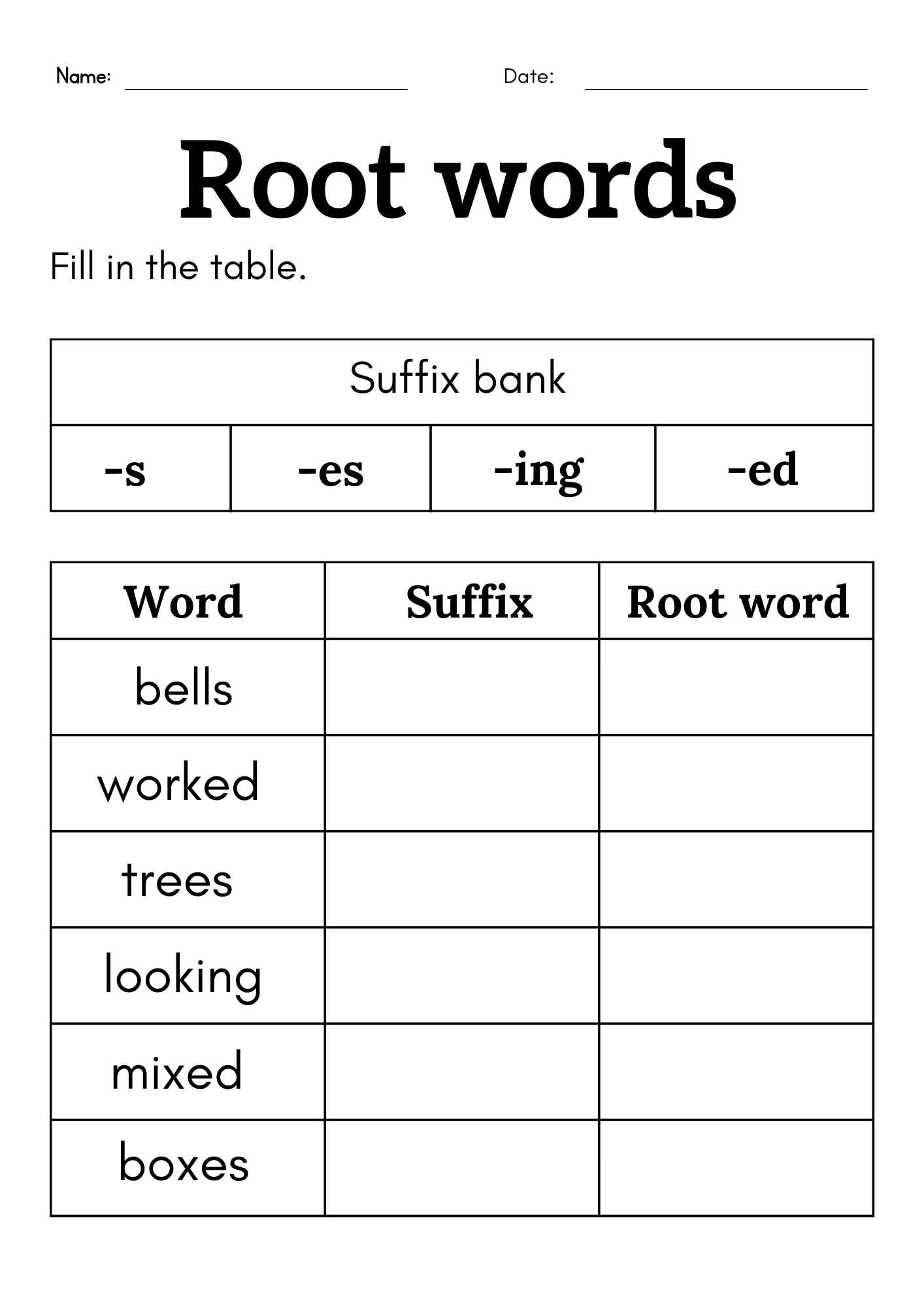 Root Words Worksheet For Grade 1 Or 2 Root Words And Affixes 