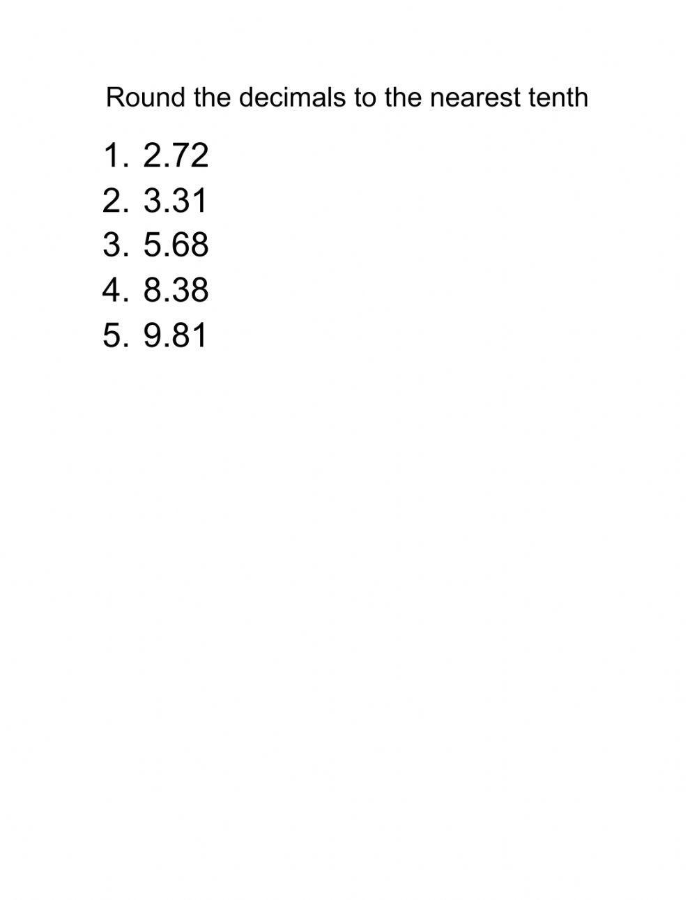 rounding to the nearest tenth worksheets
