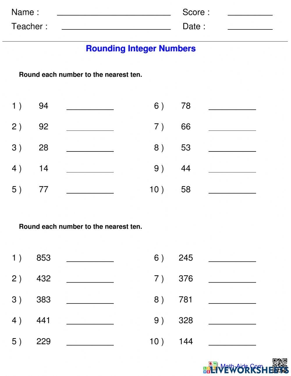 Rounding To Nearest 10 Worksheet Live Worksheets Worksheets Library