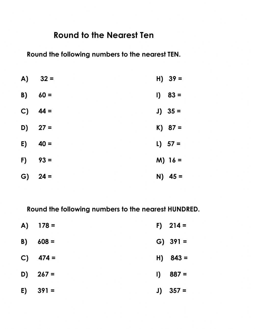 Rounding To The Nearest 10 100 And 1 000 4th Grade Math 