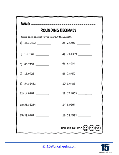 Rounding Various Decimals To Tenths A Worksheets Library